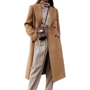 IDEALSANXUN Womens Long Wool Coats Fall Winter Double Breasted Trench Coat Peacoat