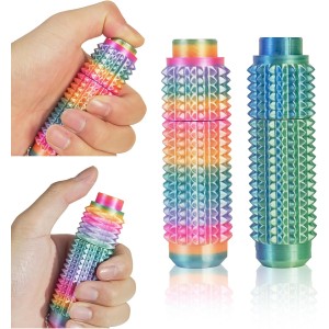 SnapMorph3.0 Little Ouchies Fidget Toys - 3-in-1 Pain Stim Toy with Spinning & Press Buttons for Anxiety Relief, Stress and Pain Relief Stimulation for Adults and Teens,2PCS Green+Colorful