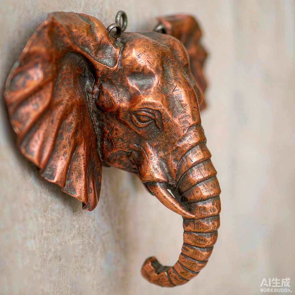 Copper Elephant Head Wall Hanging - Image 2
