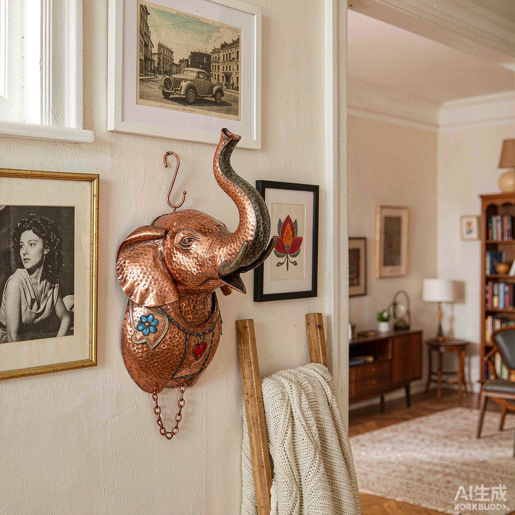 Copper Elephant Head Wall Hanging - Image 3