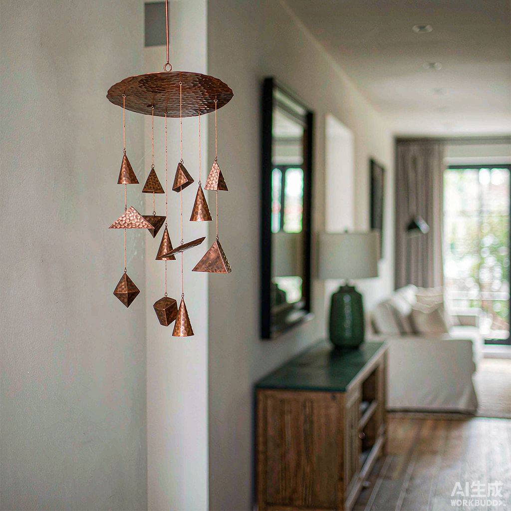 Hammered Copper Geometric Wall Disc - Image 3