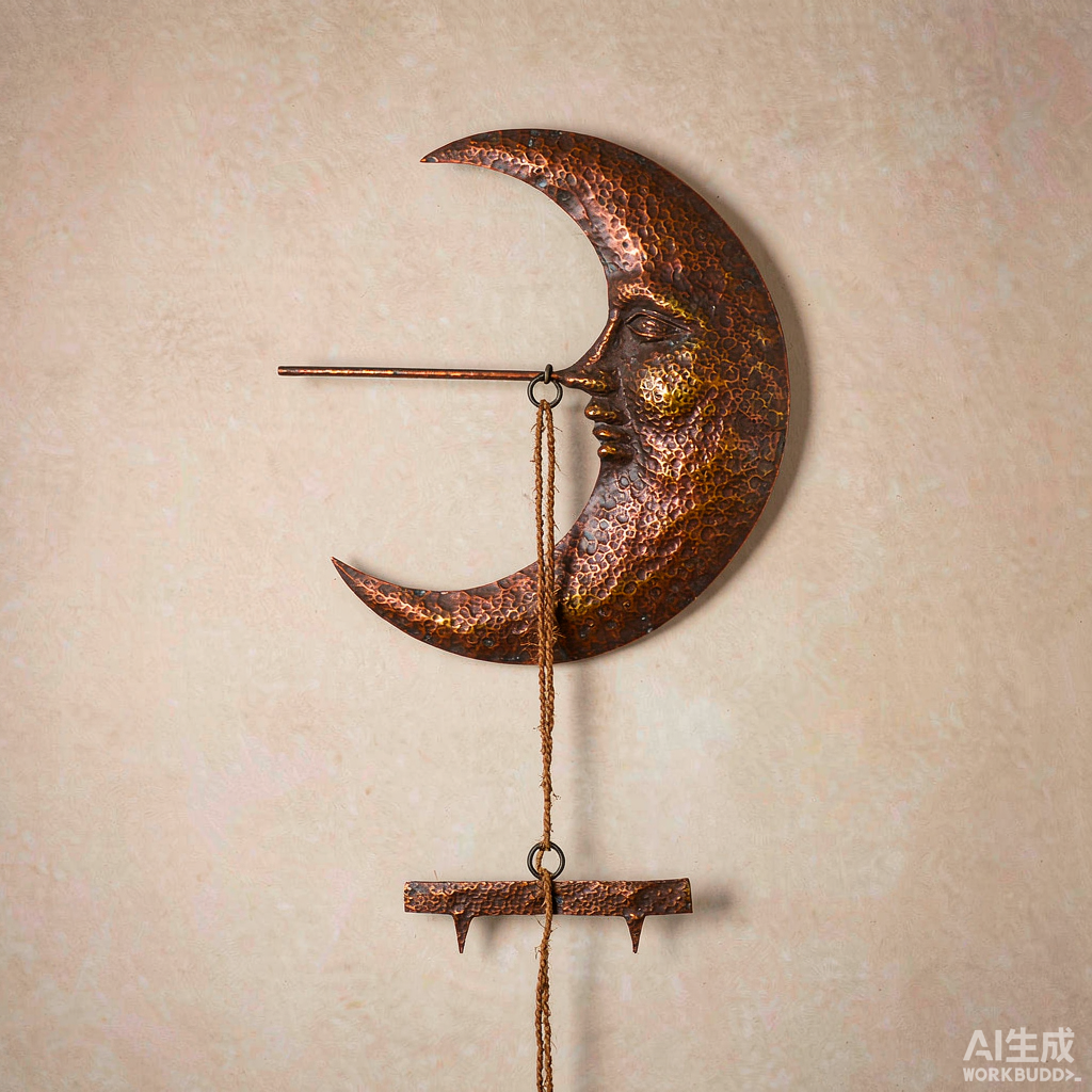 Copper Crescent Moon Face Wall Hanging