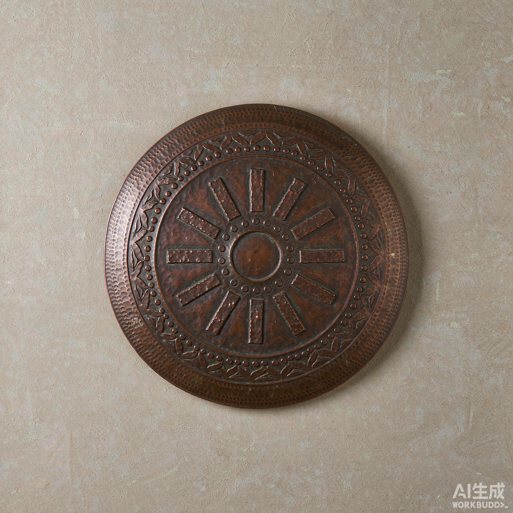 Hammered Copper Wall Disc with Sun Motif