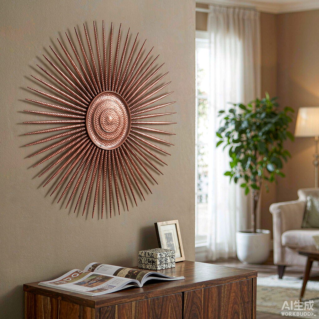 Hammered Copper Wall Disc with Sun Motif - Image 3