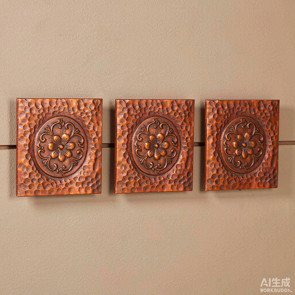 Hammered Copper Wall Tiles, Set of 3