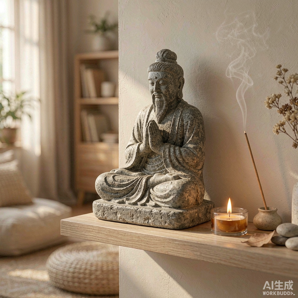 Distressed Stone Bodhidharma Figurine for Desk - Image 3