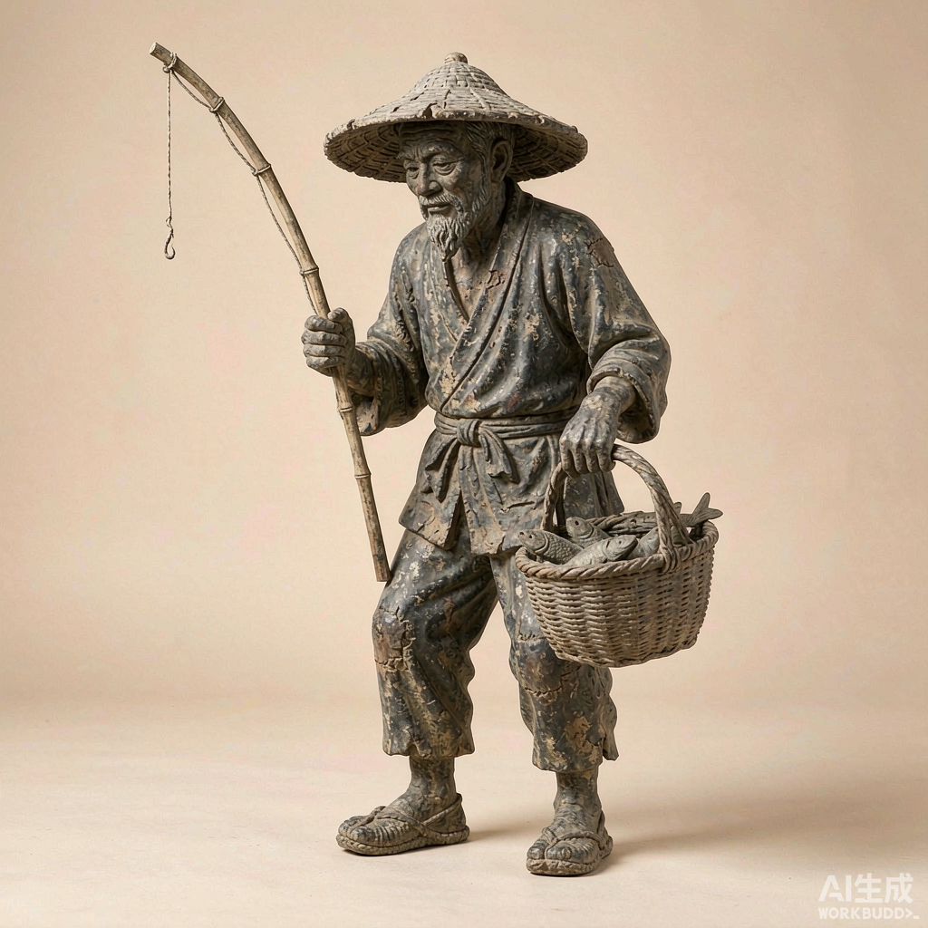 Distressed Stone Fisherman Statue