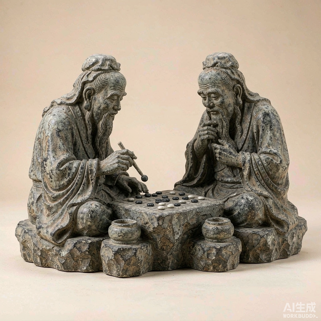 Distressed Stone Go Players Figurines, Set of 2