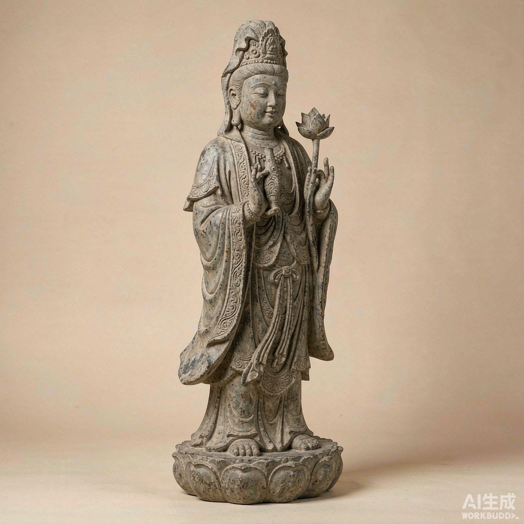 Distressed Stone Kwan Yin Statue for Meditation Room