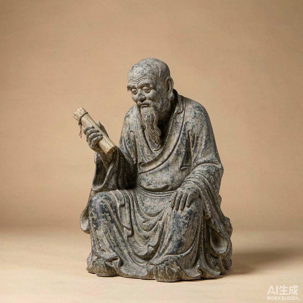 Distressed Stone Sage Statue for Shelf Decor