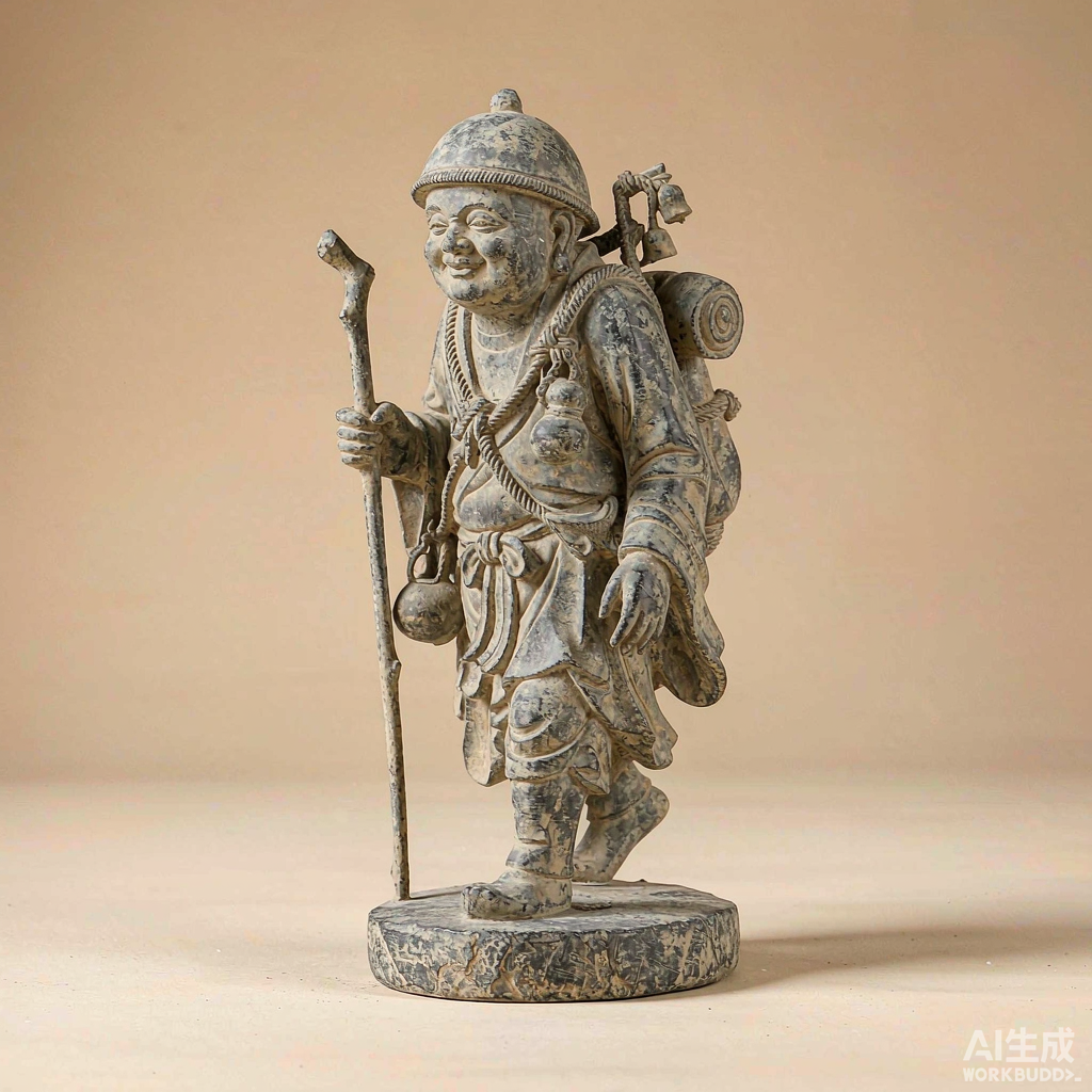 Distressed Stone Wandering Monk Statue