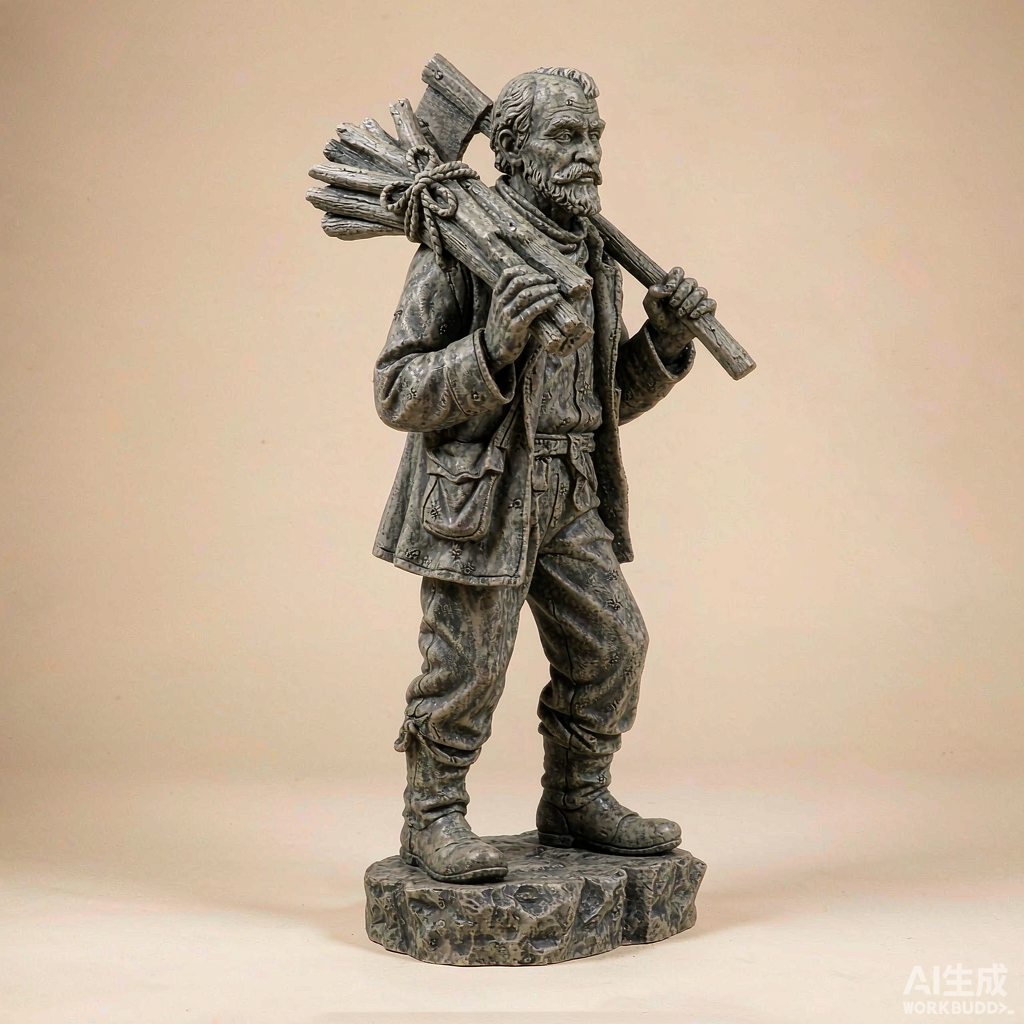 Distressed Stone Woodcutter Statue