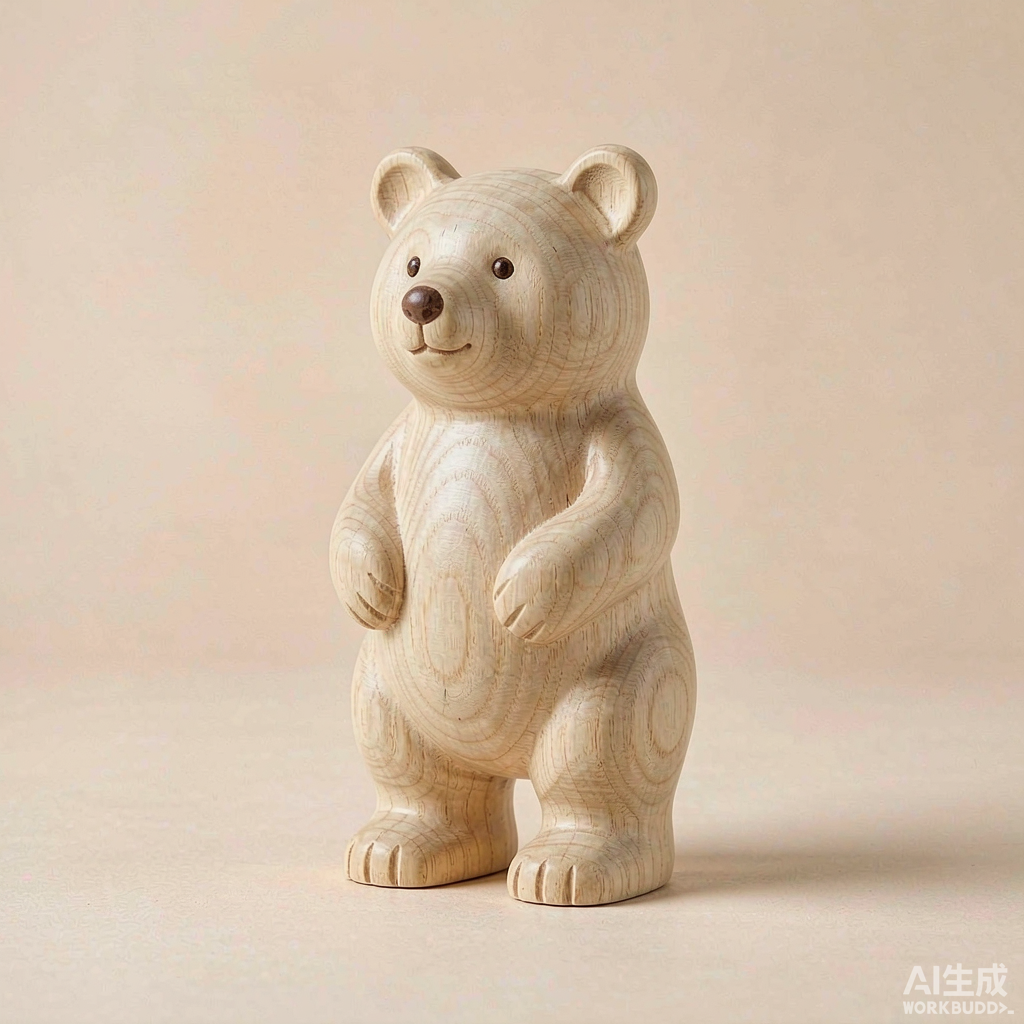 Hand Carved Wooden Bear Sculpture for Desk