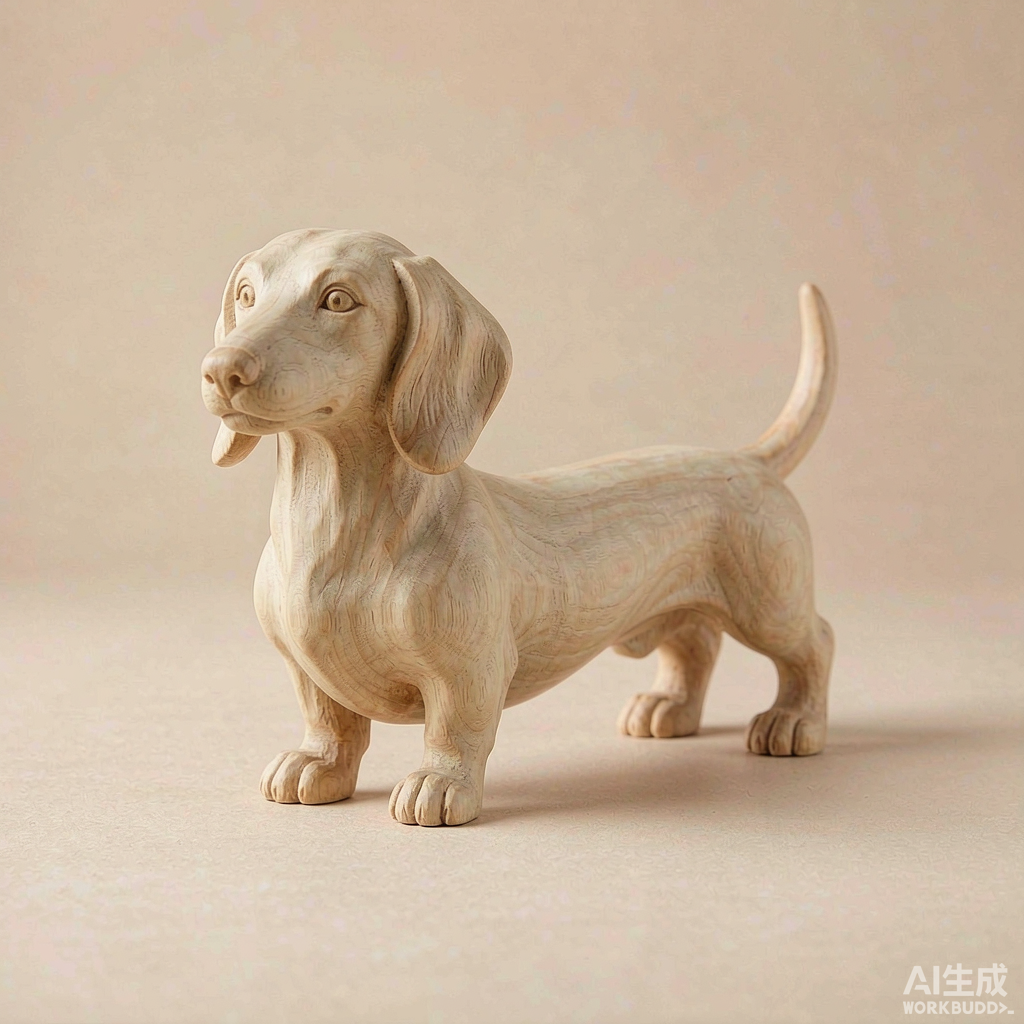 Hand Carved Wooden Dachshund Dog Figurine for Desk