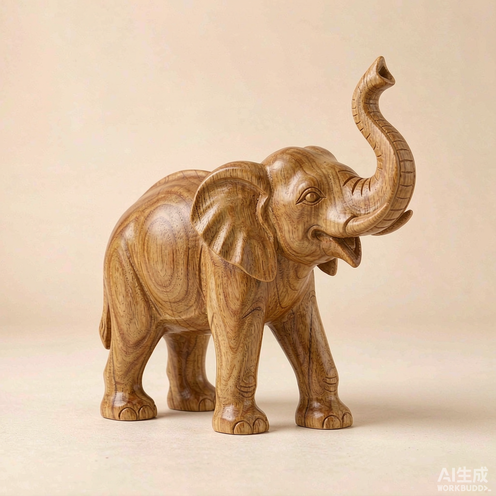 Hand Carved Wooden Elephant Figurine for Shelf Decor