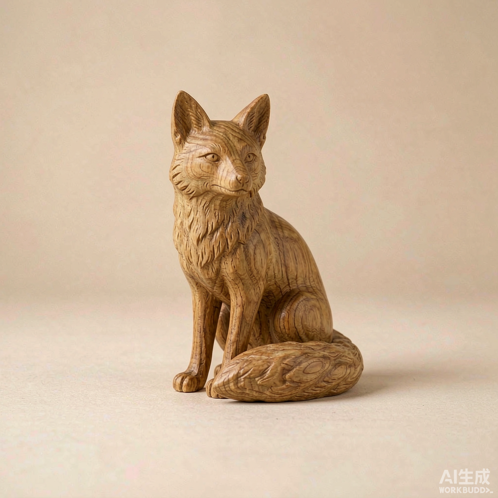 Hand Carved Wooden Fox Figurine for Desk Decor