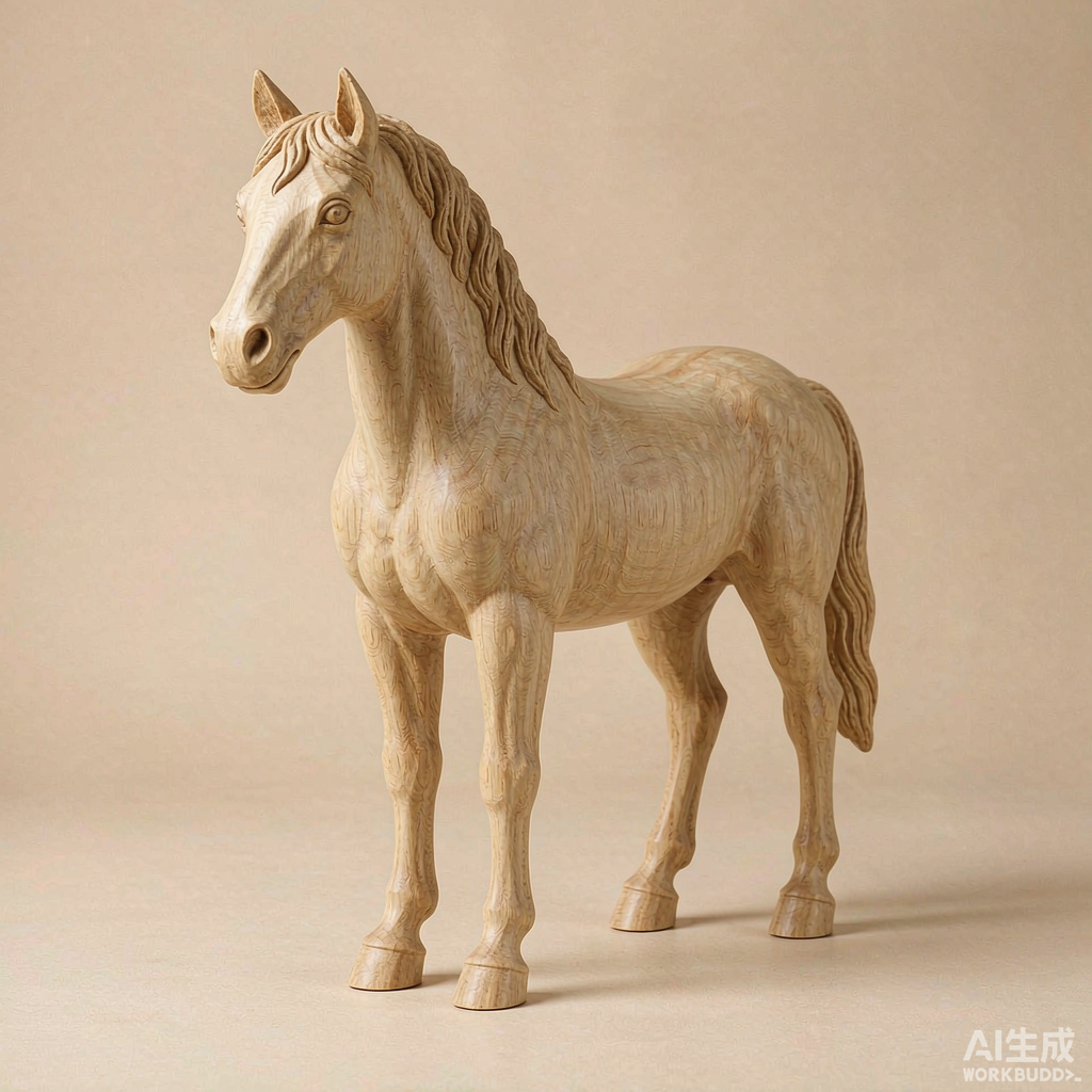 Hand Carved Wooden Horse Sculpture for Bookshelf