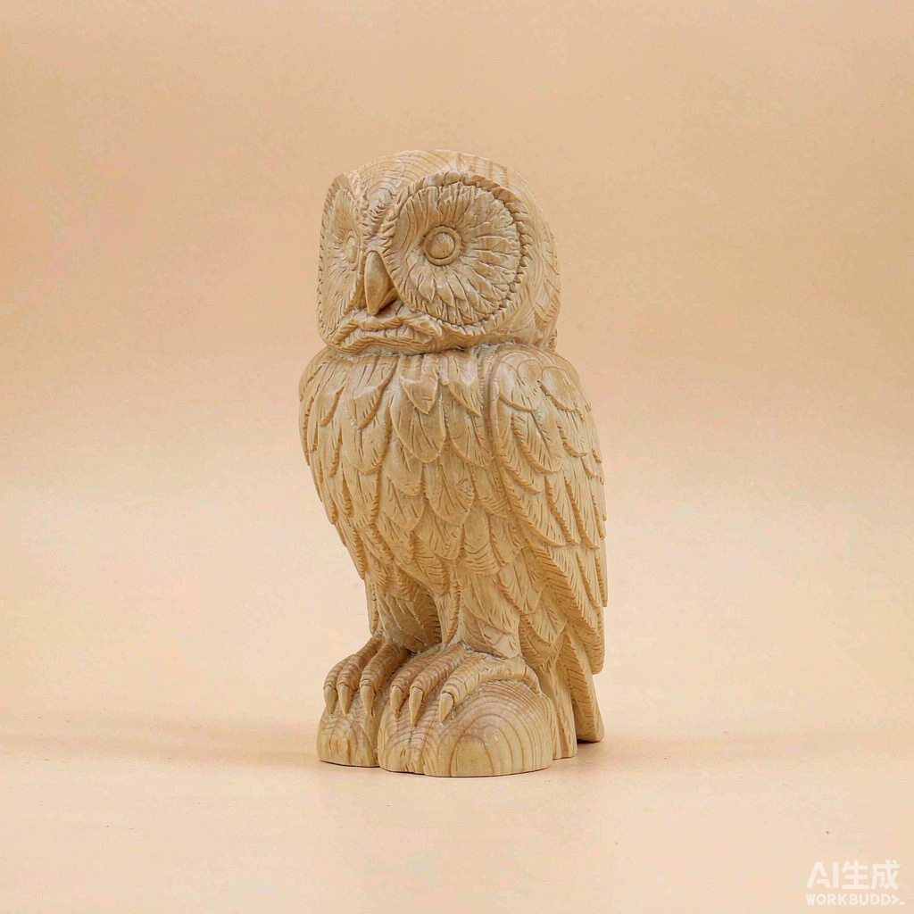 Hand Carved Wooden Owl Figurine for Bookshelf