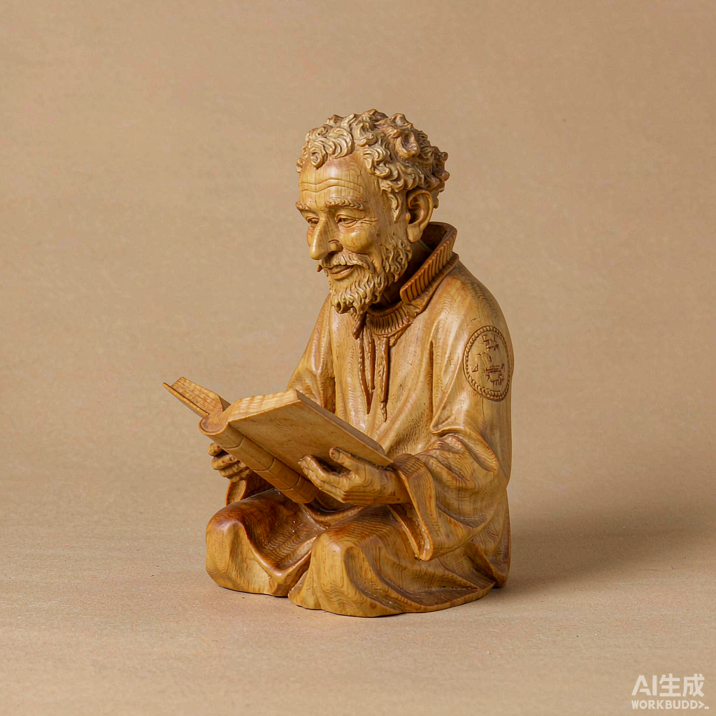 Hand Carved Wooden Reading Man Figurine for Desk