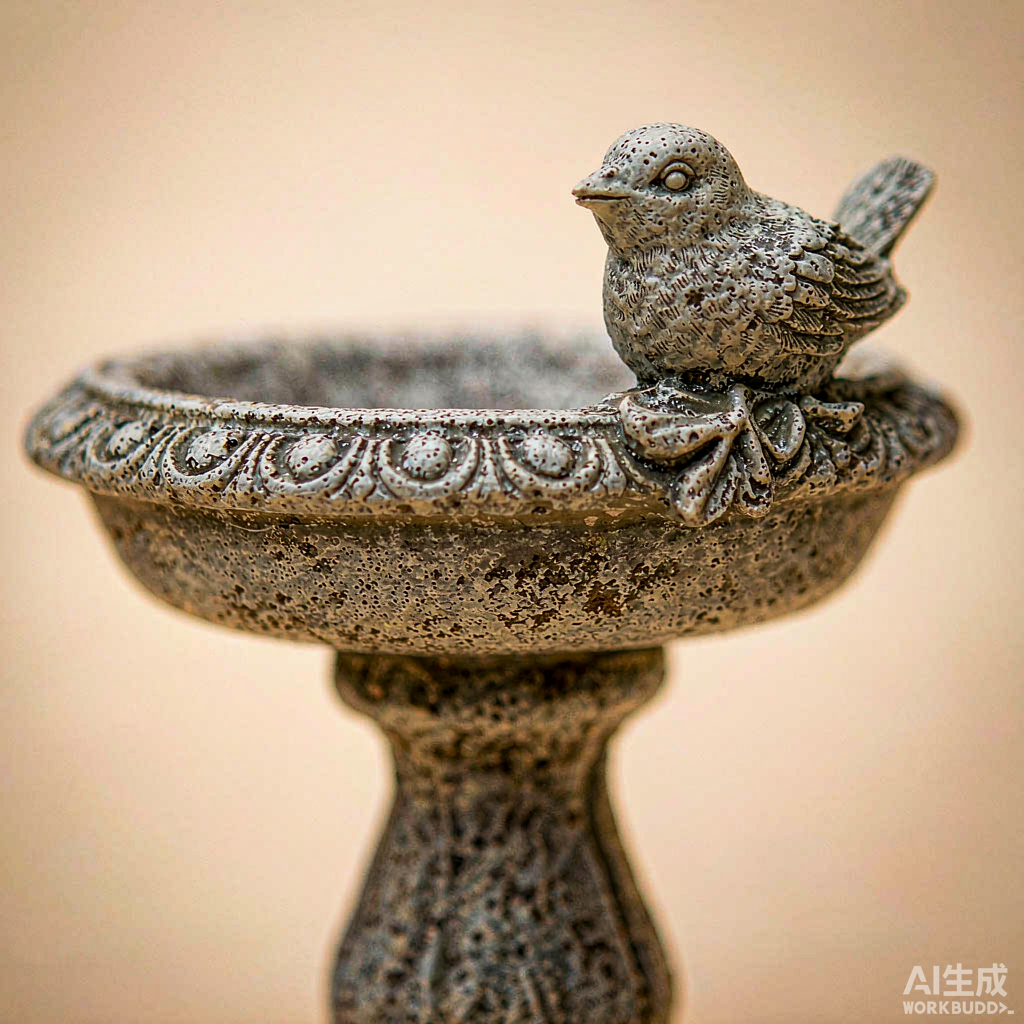 Mini Stone Bird Bath with Bird - Image 2