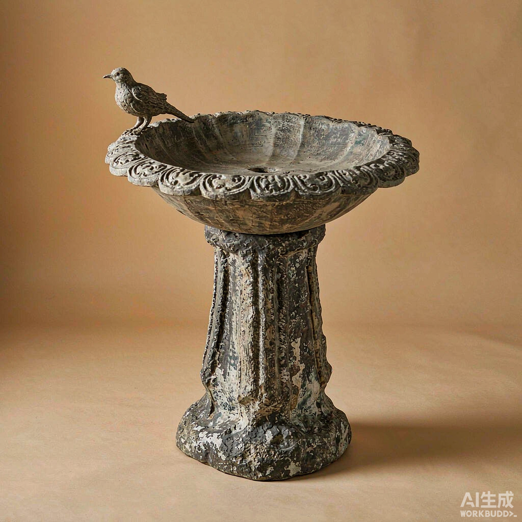 Mini Stone Bird Bath with Bird
