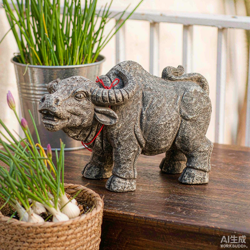 Mini Stone Water Buffalo Statue - Image 3