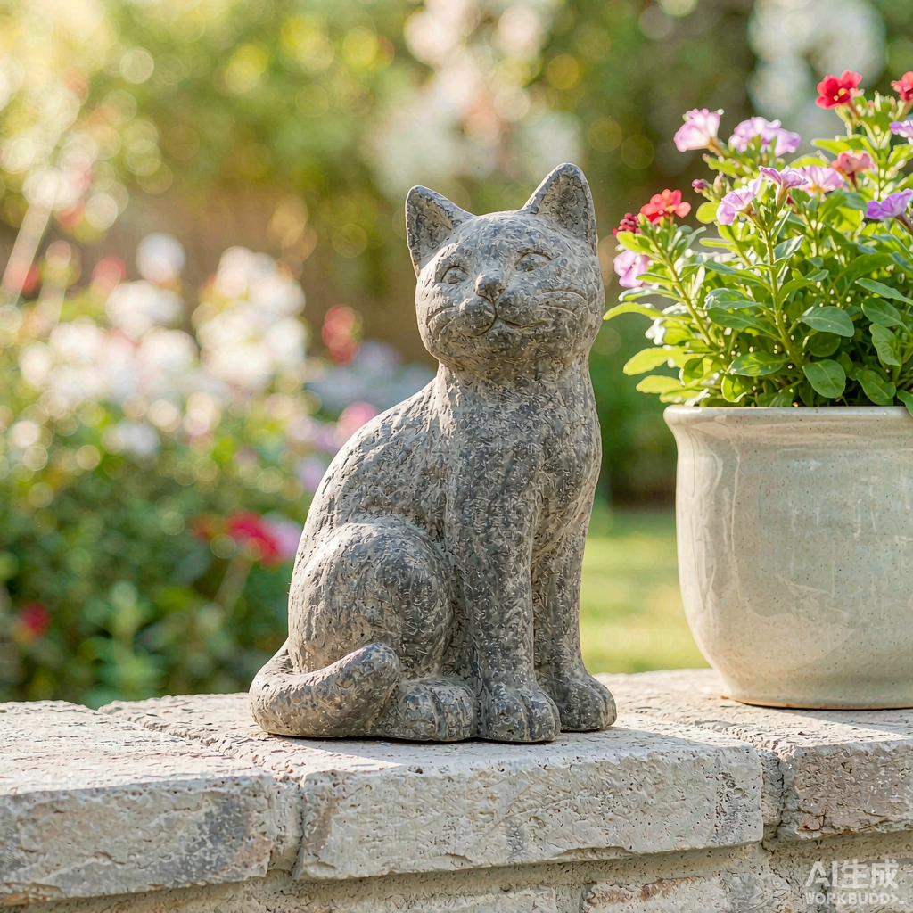Mini Stone Cat Garden Statue - Image 3