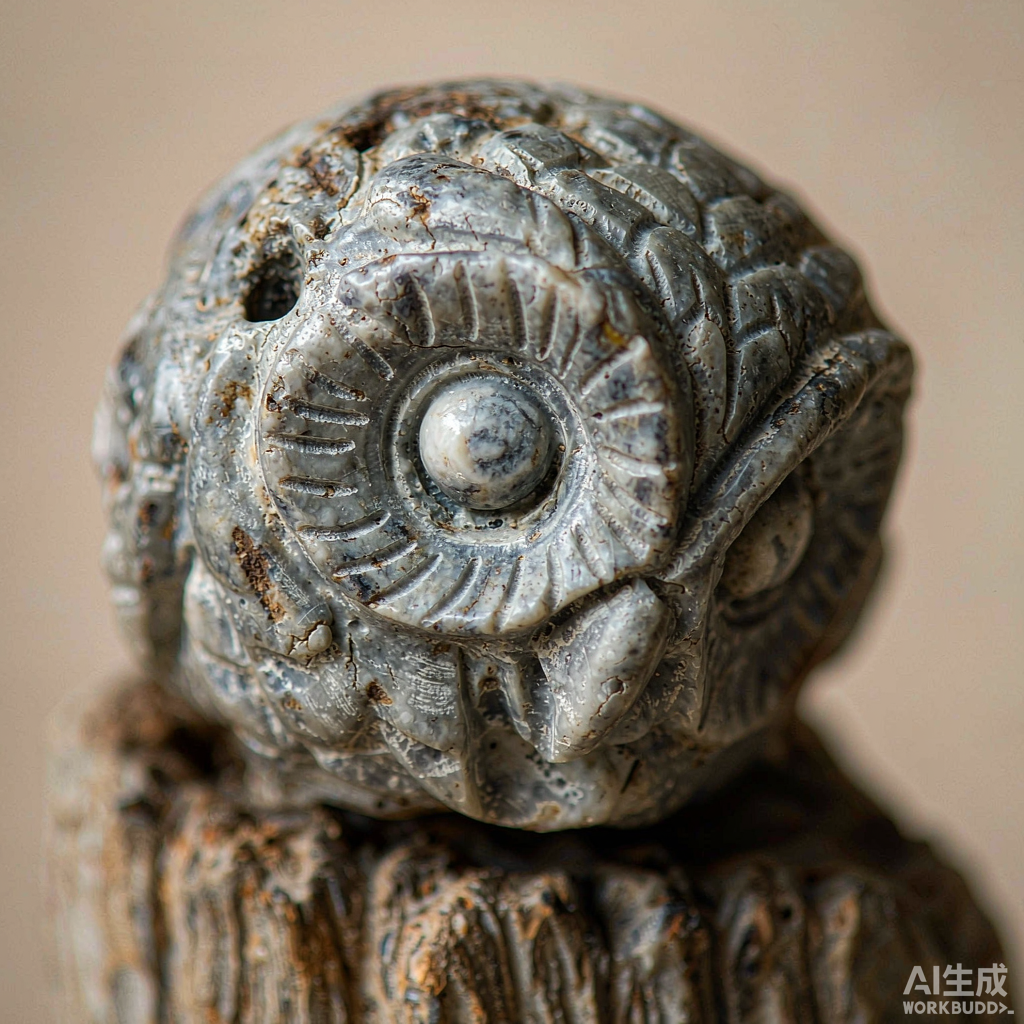 Mini Stone Owl Statue on Stump - Image 2