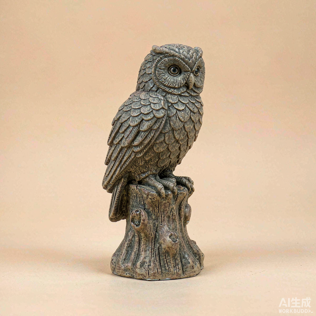 Mini Stone Owl Statue on Stump