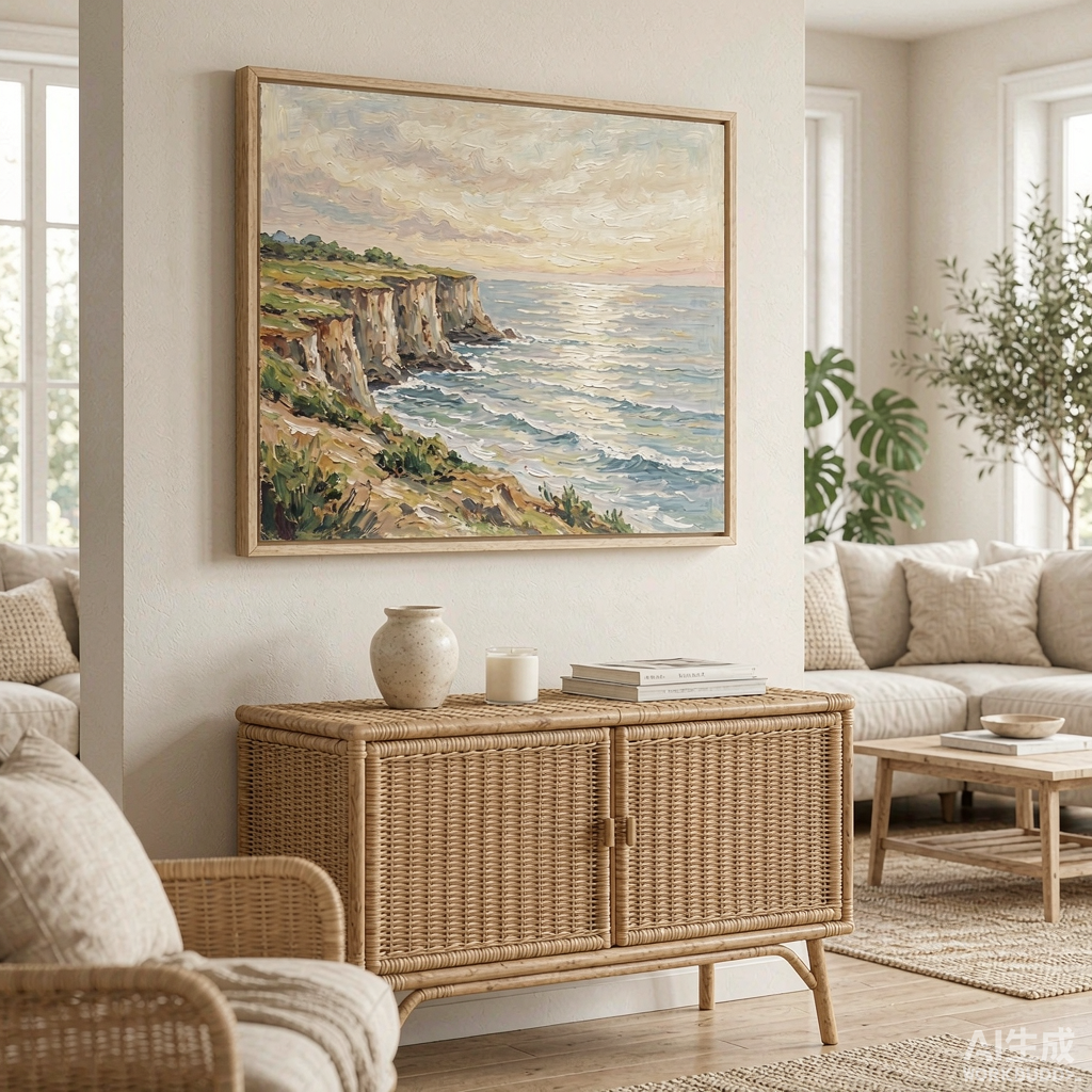 Coastal Cliffs Seascape Oil Painting - Image 3