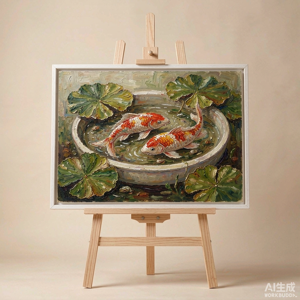 Koi and Lotus Still Life Oil Painting