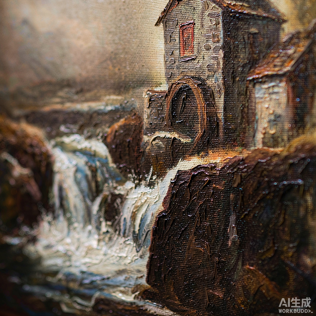 Old Mill Countryside Oil Painting - Image 2