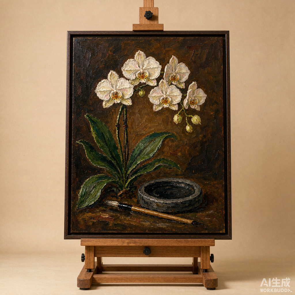 Orchid and Ink Stone Still Life Oil Painting