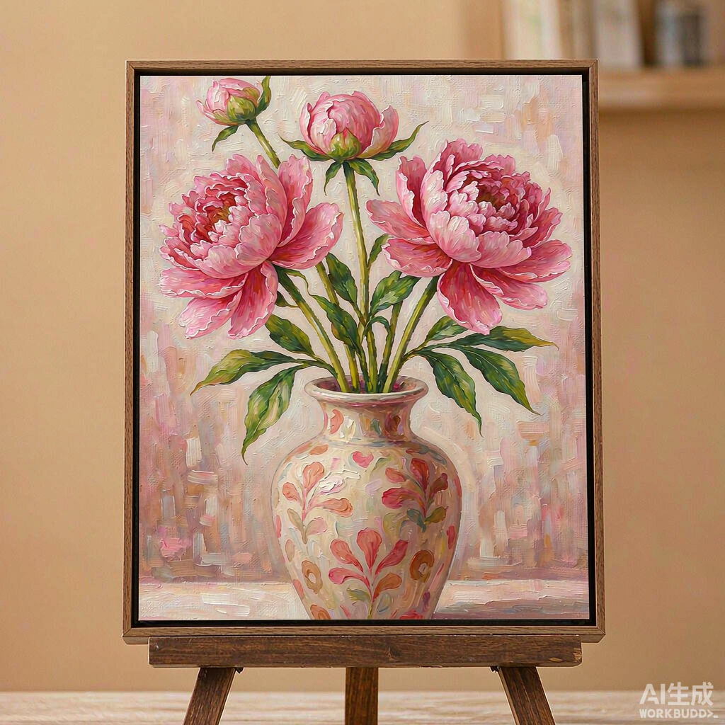 Peonies in a Vase Still Life Oil Painting