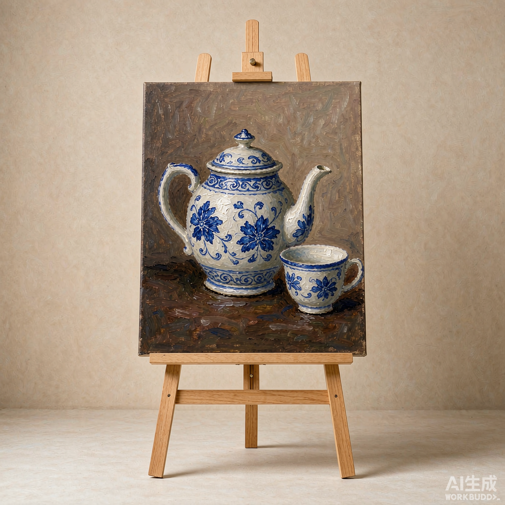 Blue and White Porcelain Teapot Oil Painting