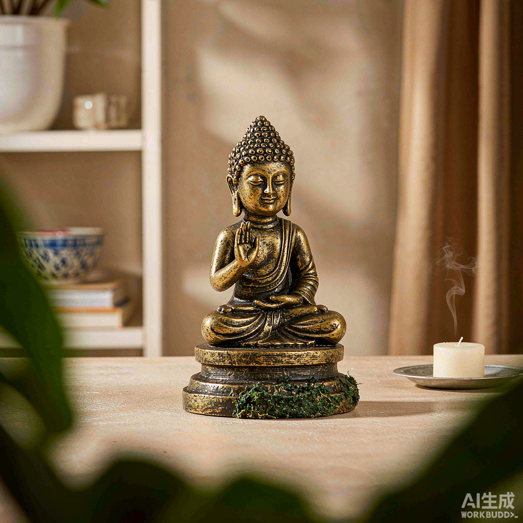 Patina Brass Sitting Buddha Figurine - Image 3