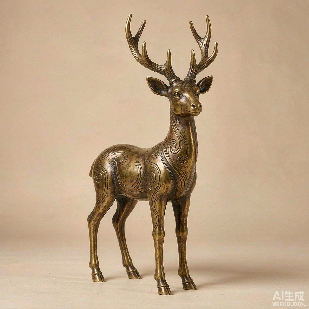 Patina Brass Deer Sculpture