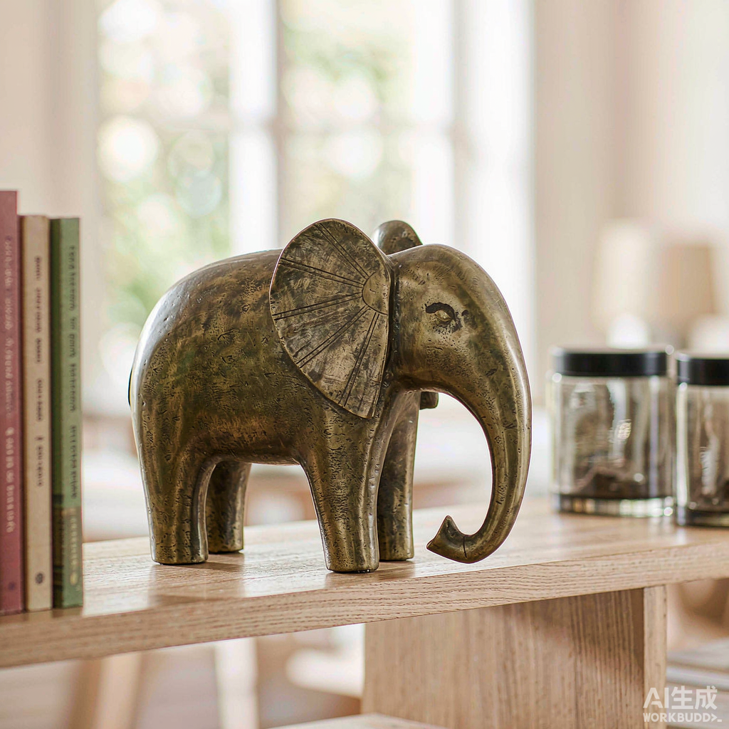 Patina Brass Elephant Figurine - Image 3