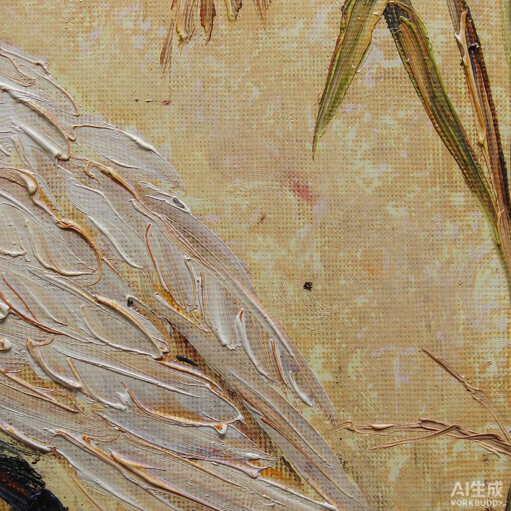 White Crane Small Oil Painting - Image 2