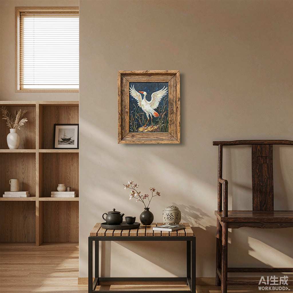 White Crane Small Oil Painting - Image 3