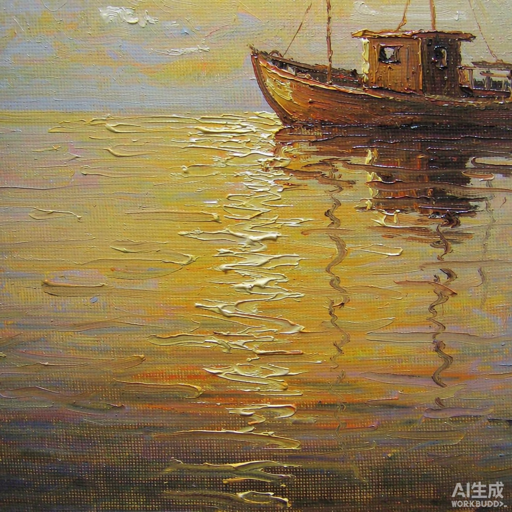 Fishing Boat at Dusk Small Oil Painting - Image 2