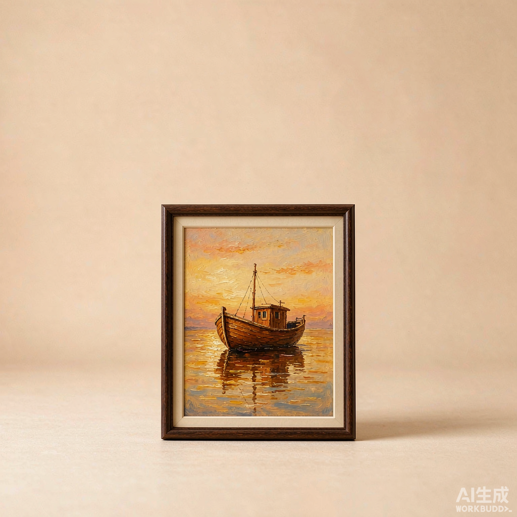 Fishing Boat at Dusk Small Oil Painting