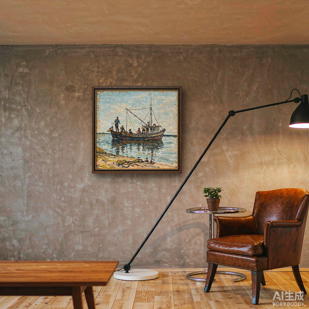 Fishing Boat at Dusk Small Oil Painting - Image 3