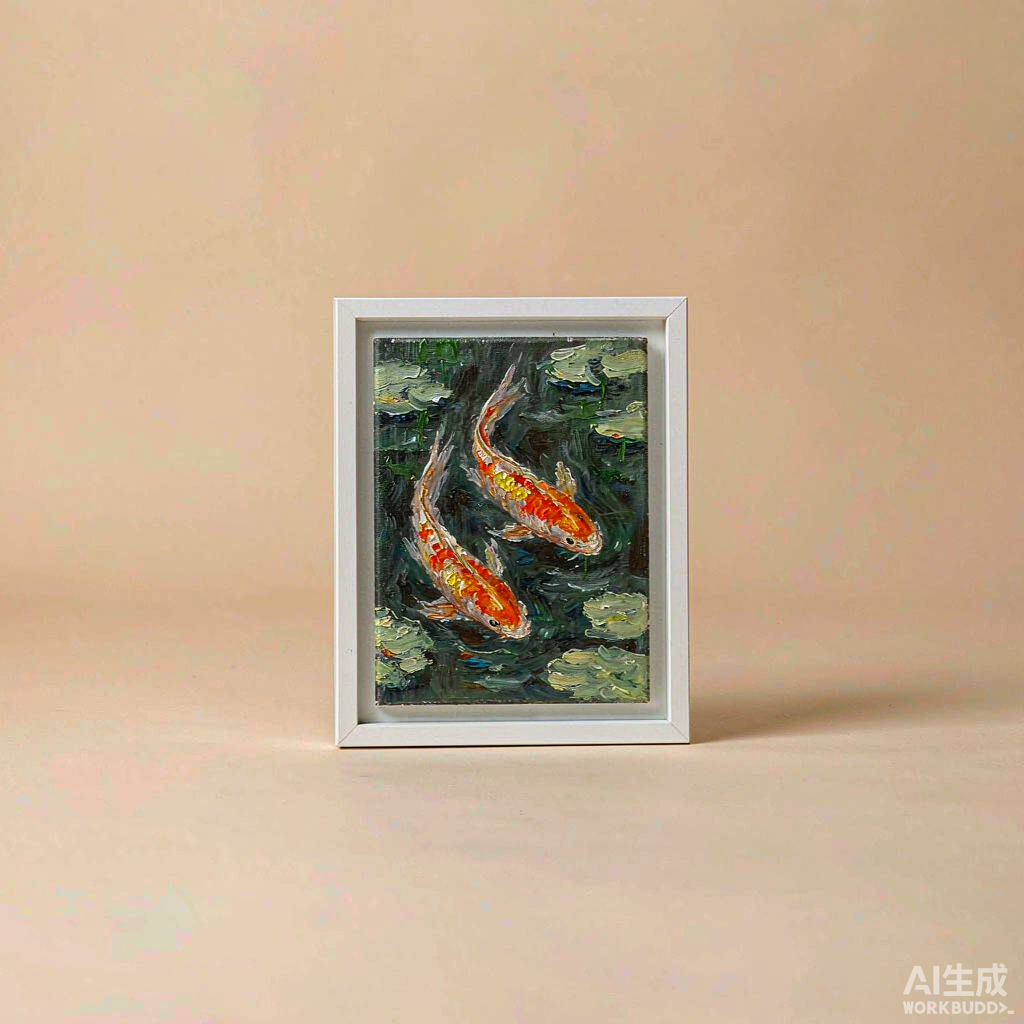 Koi and Lotus Small Oil Painting
