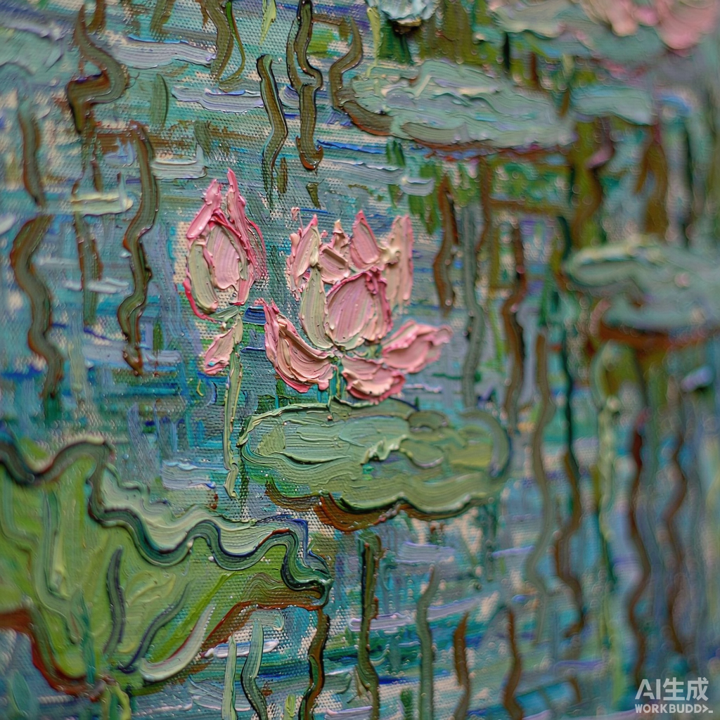 Lotus Pond Small Oil Painting - Image 2