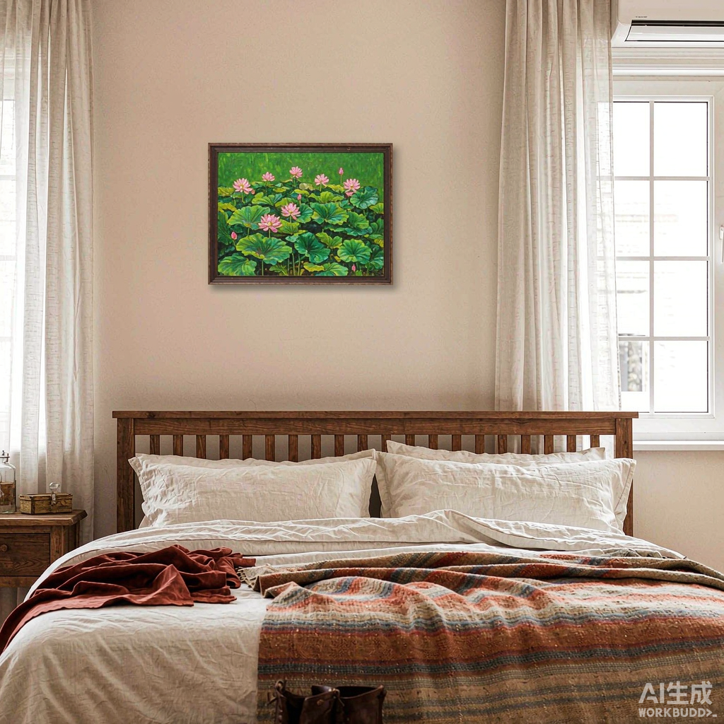 Lotus Pond Small Oil Painting - Image 3