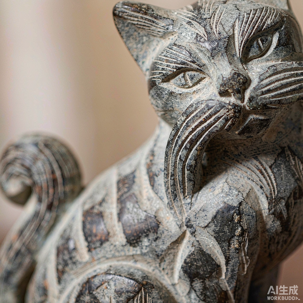 Stone Cat Figurine with Curled Tail - Image 2