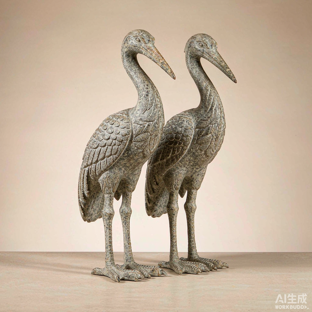 Stone Crane Figurines Pair