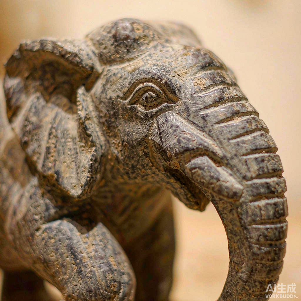 Stone Elephant Figurines Pair, Raised Trunks - Image 2
