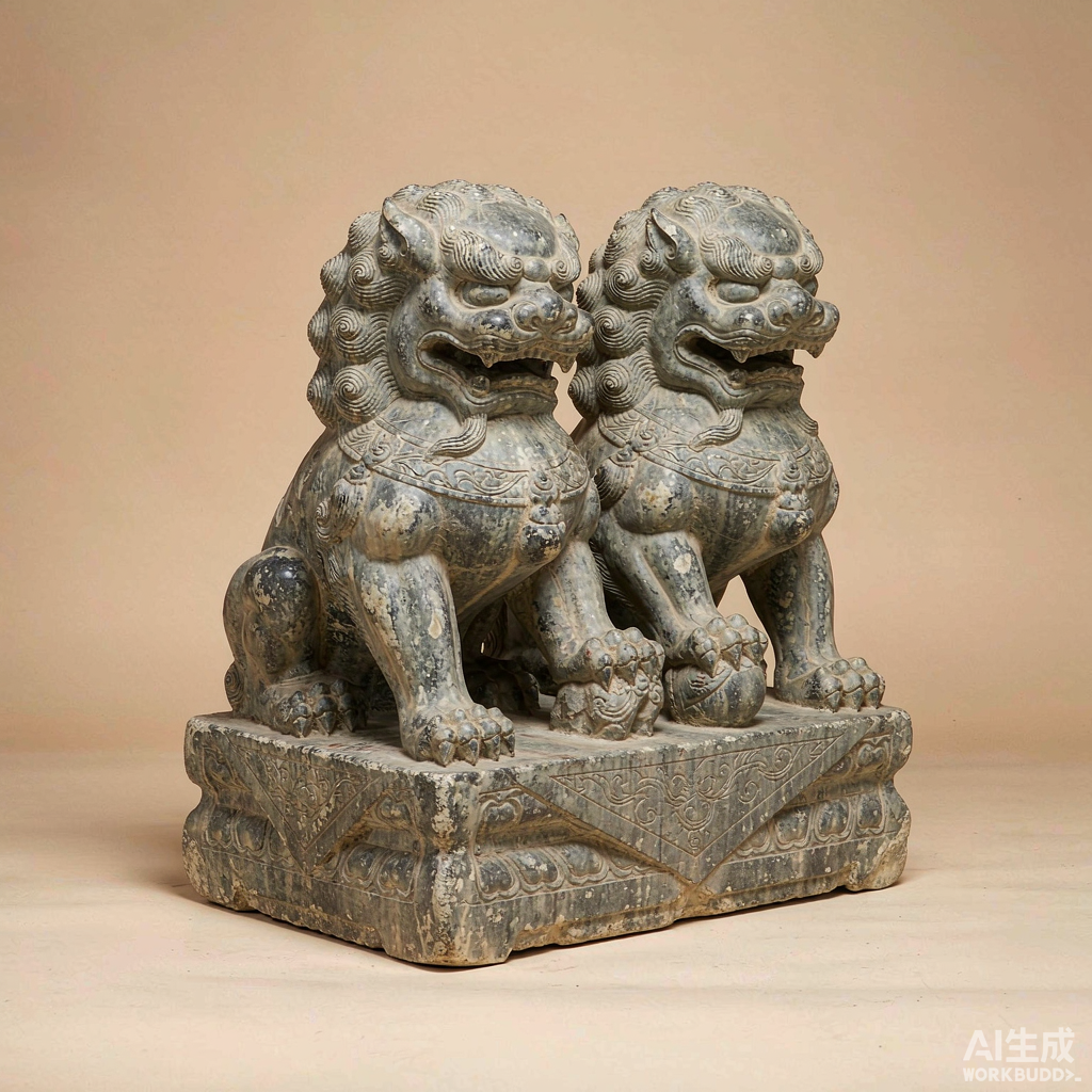 Stone Guardian Lion Pair, Hand Carved Foo Dogs